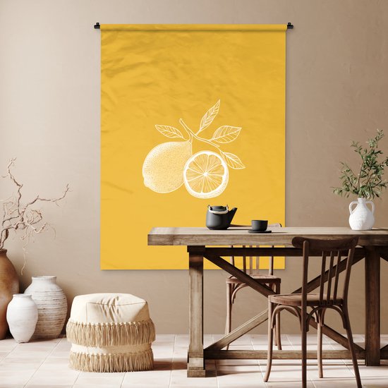 Tapisserie murale 120x160 cm - Citrons - Illustration - Minimaliste - Jaune - Tapisserie - Tapisseries