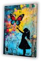 Vlinder, Street Art, Meisje, Blauw, geel, roze, rood, zwart