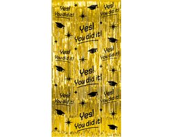 BTH - Geslaagd - Deurgordijn - Versiering - Backdrop - Graduation - Decoratie - Folie Gordijn - You Did It - Zwart & Goud