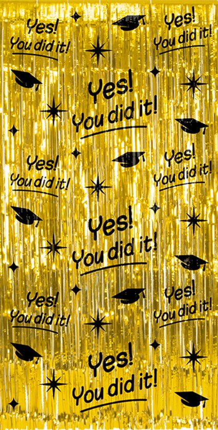 BTH - Geslaagd - Deurgordijn - Versiering - Backdrop - Graduation - Decoratie - Folie Gordijn - You Did It - Zwart & Goud