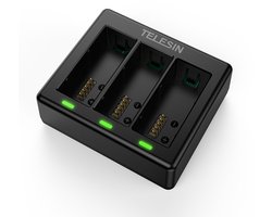 Telesin Triple batterij oplader voor 3 batterijen - GoPro Hero 13 - Geschikt voor 3 batterijen - Met LED indicatie - Zwart Telesin Triple batterij oplader voor 3 batterijen - GoPro Hero 13 - Geschikt voor 3 batterijen - Met LED indicatie - Zwart