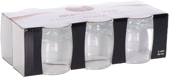 Verres à shot Alessandro Roma - 6 pièces - verre - 80 ml - verres à liqueur - verres à liqueur