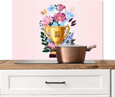 Spatscherm keuken 80x55 cm - Kookplaat achterwand Trofee - Best Mom - Bloemen - Kleurrijk - Muurbeschermer - Spatwand fornuis - Hoogwaardig aluminium