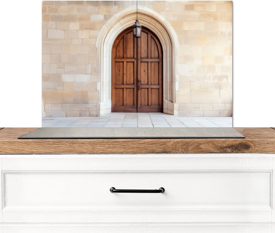 Crédence de Cuisinière en Aluminium 70x50 cm - Bois - Porte - Lanterne - Écran Pare-éclaboussures pour Plaque de Cuisson - Protection Murale