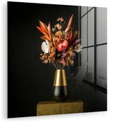 MuchoWow® Tableau sur verre 90x90 cm - Tableau acrylique sur verre - Exotique - Bouquet - Vase - Or - Photo sur verre - Décoration murale salon - Décoration murale chambre - Peintures