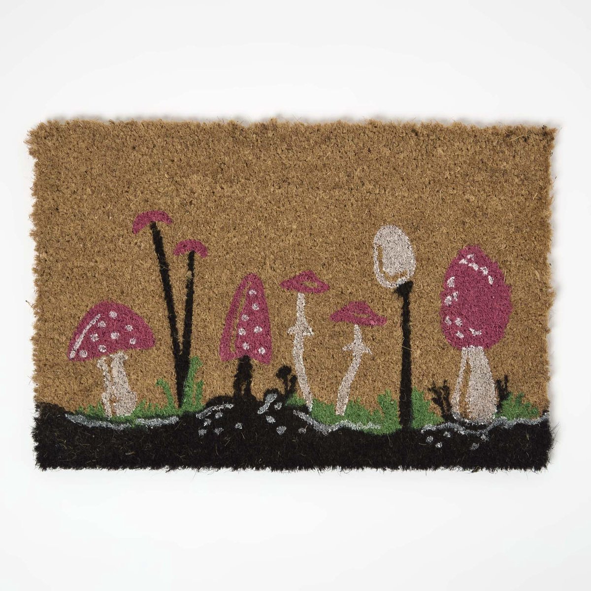 Homescapes Antislip Kokosnoot Deurmat met Paddenstoelmotief, 40 x 60 cm