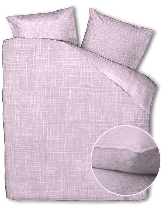 Zohome Dekbedovertrek Lino - Shell Red - Dekbedovertrek 240x200/220cm - 100% Katoen - Linnen Look - Lits Jumeaux van Merkloos — afbeelding 3