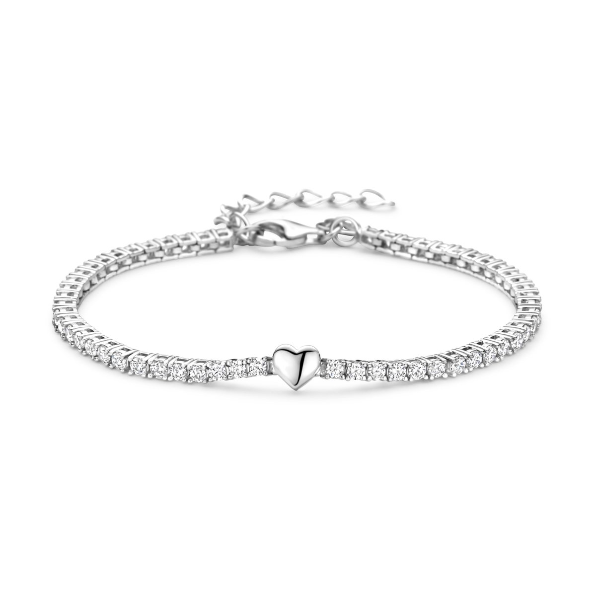 New Bling - 9NB-1584-R - 925 zilveren tennis armband met rhodium plated hart - 15,5+3 cm