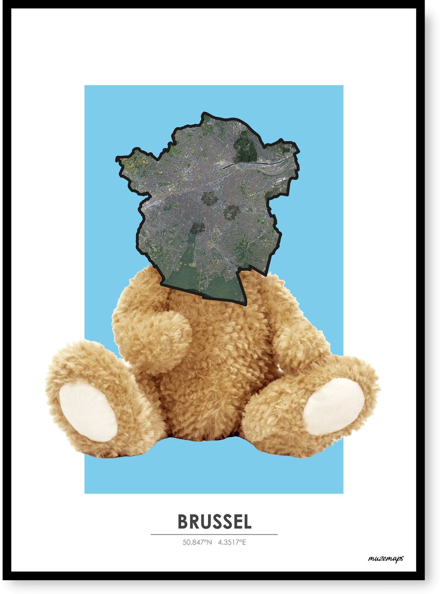 Poster Brussel - Handgemaakte stadskaart - Pop-Art Design - B2 (50 x 70 cm) - MuzeMaps