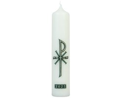 Kristen Huispaaskaars 2025 – 30 cm – Kaars – 70 Uur Brandduur – Reliëf Chi Rho-monogram – Voor Binnengebruik