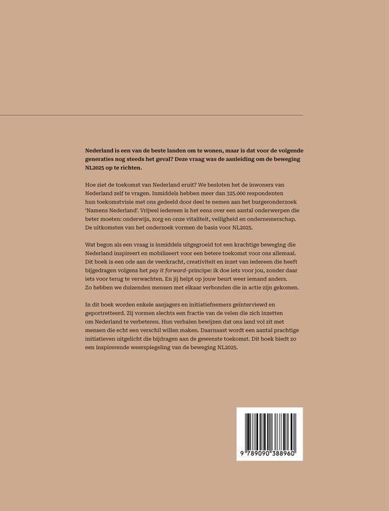 Boekomslag met tekst over Nederland 2025. Een streepjescode onderaan.