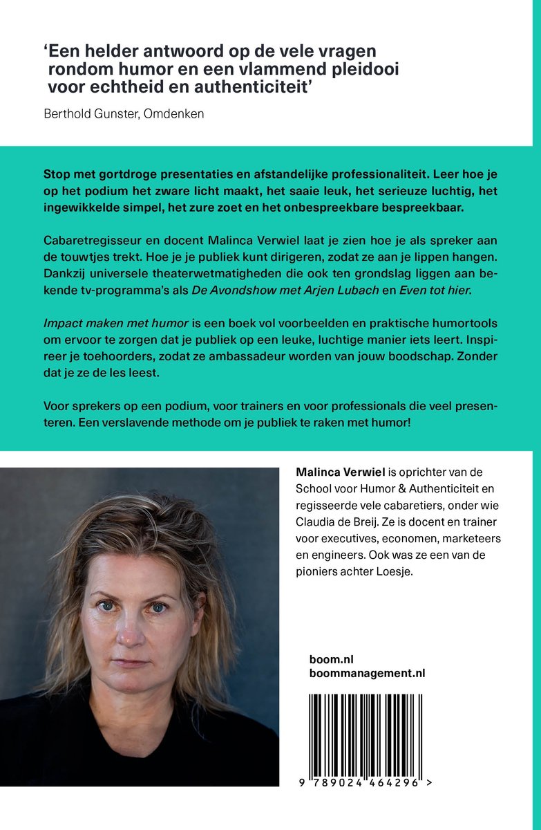 Portret van Malinca Verwiel met tekst over "Impact maken met humor".