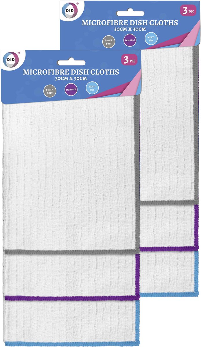 DID Microvezel doekjes - 6x stuks - wit - schoonmaak doekjes - 30 x 30 cm - dweiltjes
