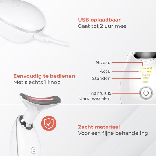 Nuvance Huidverjongingsapparaat - Facelift Apparaat - Huidverzorging - USB Oplaadbaar - Gezichtsreiniger - LED Behandeling
