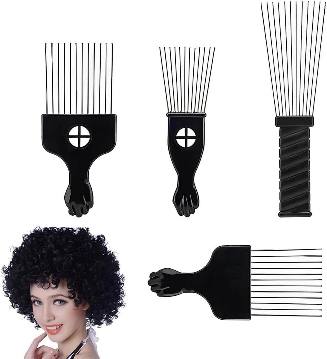 Metalen afro kammen voor krullen - Brede tanden haarkam set