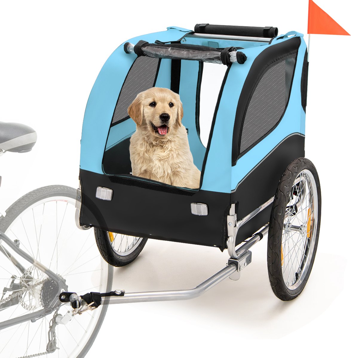 COSTWAY Dieren Fietskar, Fietskar voor kleine en Middelgrote Honden, met 50cm Wielen, Zonnedak, Universeel fietspaar