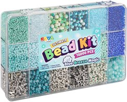 Luxe Armbandjes maken Meisjes Kralenset 10.000pcs - Blue Breeze Magic - ABC Beads, Glass Beads en Elastiek - Opbergdoos 27x16x4cm - Joya Creative