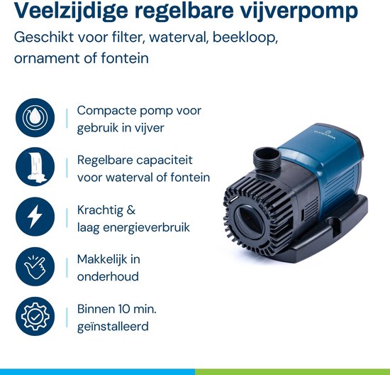 BluFlow Control 1.800 - Regelbare Vijverpomp voor in vijver - Fonteinpomp - Filterpomp - Beekloop of Waterval pomp - 1.800 liter per uur - 11 watt