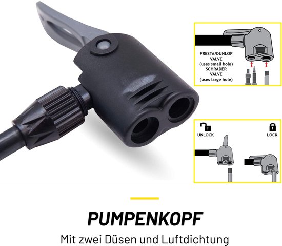 Dunlop Fietspomp - staande pomp voor Presta, Dunlop, Schrader ventiel - 12 bar