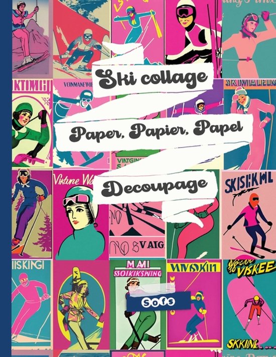 Vintage Ski Art Collage Decoupage paper - cover