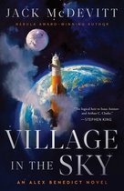 Boekomslag van Village in the Sky door Jack McDevitt met een ruimteschip boven een blauwe planeet tegen een sterrenhemel.