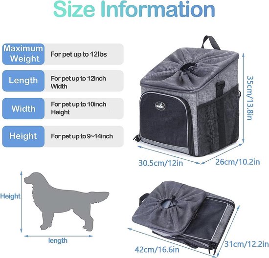 2 in 1 Kat/Hond Fietsmand Pet Carrier Rugzak voor Kleine Medium Puppies Katten, Geschikt voor Reizen, Wandelen, Camping,zwart