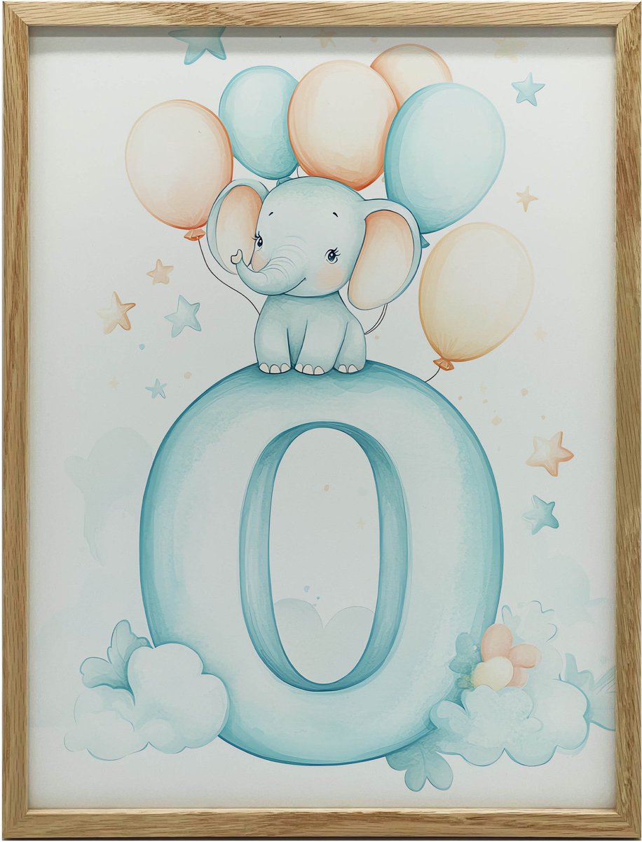 Gouden Frame Wandposter Olifant Op Een Wolk 30X40 Cm