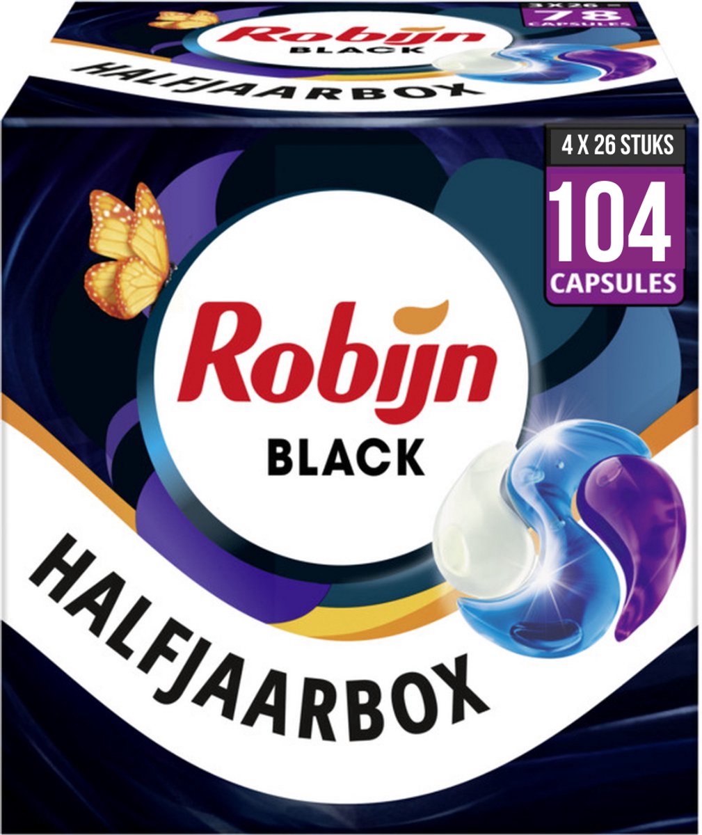 Robijn Wascapsules 3-in1 Black Velvet - 26 x 4 Stuks - Voordeelverpakking