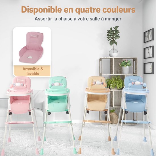 2-in-1 Kinderwagenset - Opvouwbare Eetstoel en Kinderwagen voor Baby's en Peuters - Verstelbare en Draagbare Babystoel - Roze — afbeelding 3