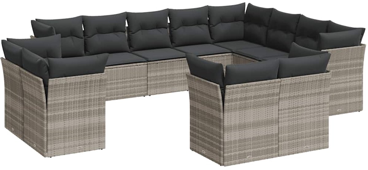 Poly rattan loungeset in lichtgrijs met kussens voor buiten - The Living Store.