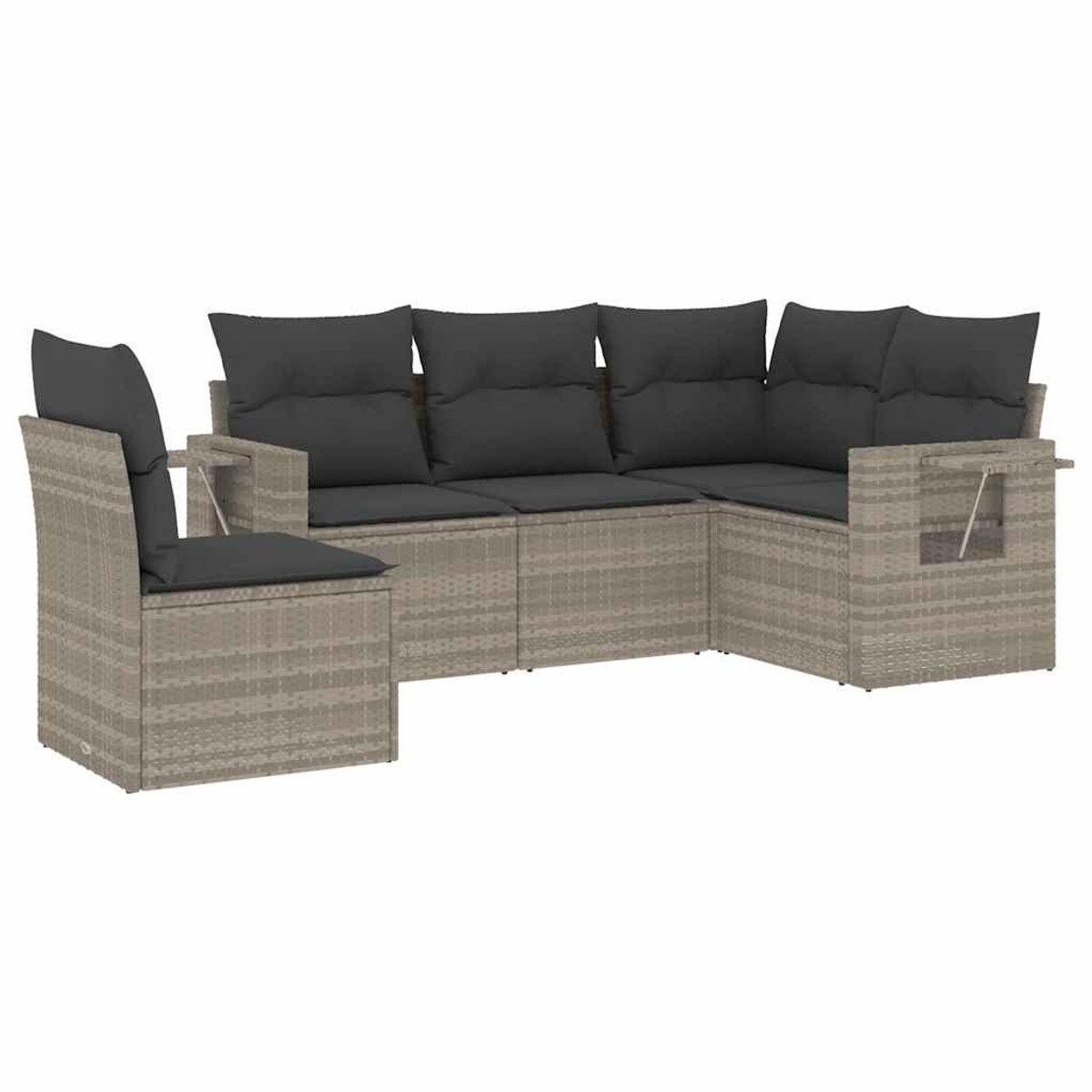 The Living Store 5-delige Loungeset met kussens poly rattan lichtgrijs