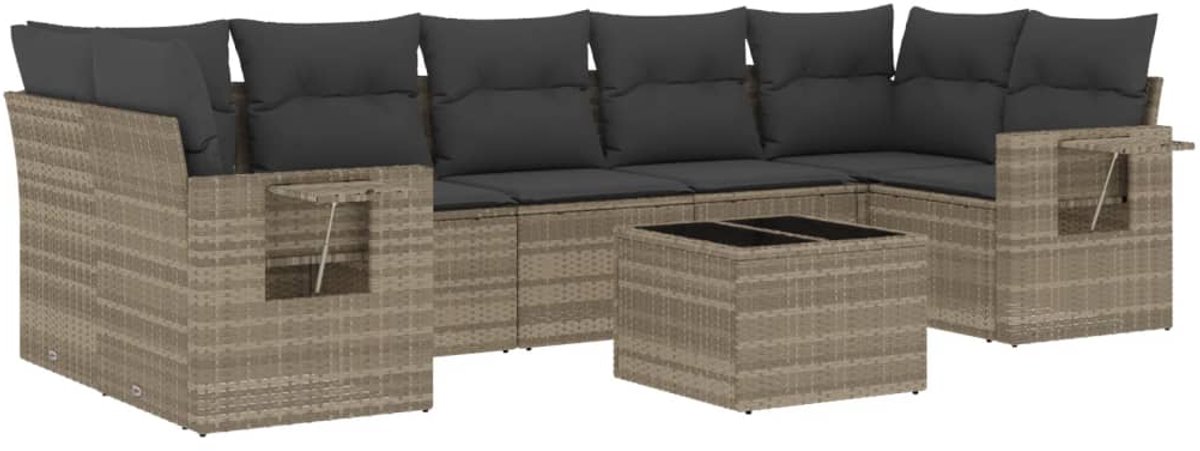 Poly rattan lichtgrijze loungeset met kussens, The Living Store.
