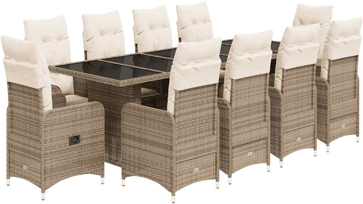 The Living Store 11-delige Bistroset met kussens poly rattan beige - Tuinmeubels - Bistroset - Lounge Set - Buitendecoratie - Terrasdecoratie