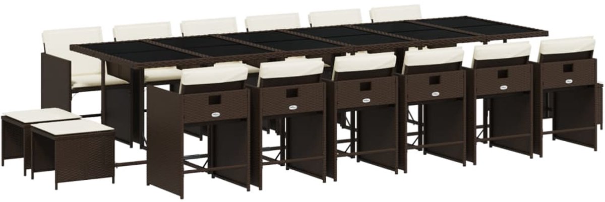 The Living Store 17-delige Tuinset met kussens poly rattan bruin - Tuinmeubel - Tuinset - Buitenterras - Lounge Set - Eetkamerset
