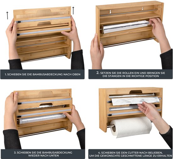Acryl vershoudfoliedispenser met cutter, 3-in-1 foliedispenser, lade, foliesnijder voor keuken, geschikt voor plasticfolie/aluminiumfolie onder 34 cm