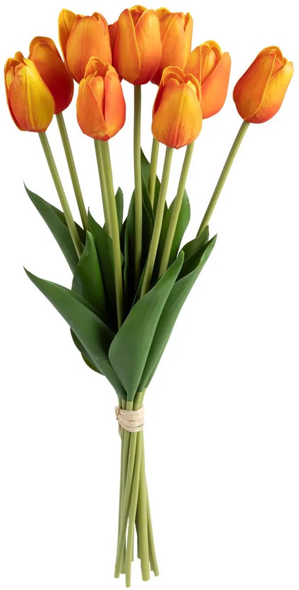 Atmosphera Kunst tulpen boeket Holland - 10x stuks - oranje - real touch - kunst zijdebloemen - levensechte kunstbloemen