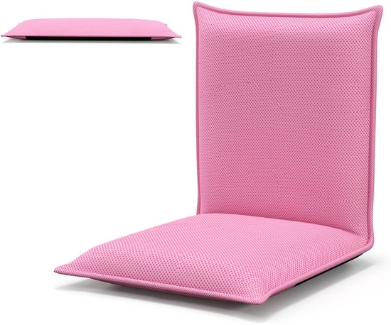 COSTWAY Chaise de sol, chaise de sol avec dossier réglable en 6 étapes, chaise de jeu rembourrée, banc de sol, chaise de méditation, canapé paresseux, chaise de fenêtre, chaise de méditation, rose