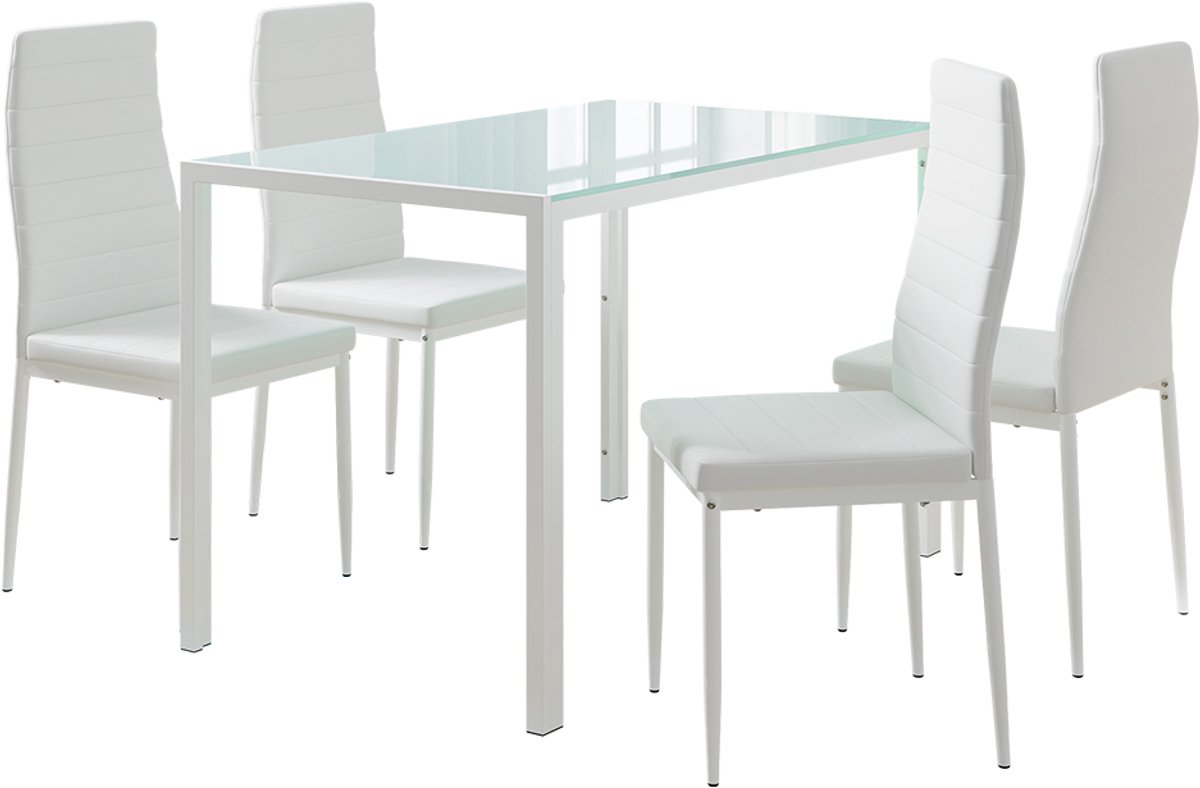 Vicco Grand Eettafel set – 120 x 75 cm met 4 stoelen Wit