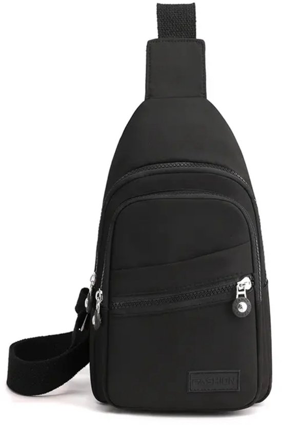 Boncy® Luxe Crossbody Schoudertas - Dames & Heren - 5 opbergvakken en kabelopening - Crossover Slingbag Nektasje - Schoudertassen Crossbodytassen Sling Bag - Rugzak Nektas of Borsttas - Crossbodytas met brede band op borst Chest Tas Fanny Pack Zwart