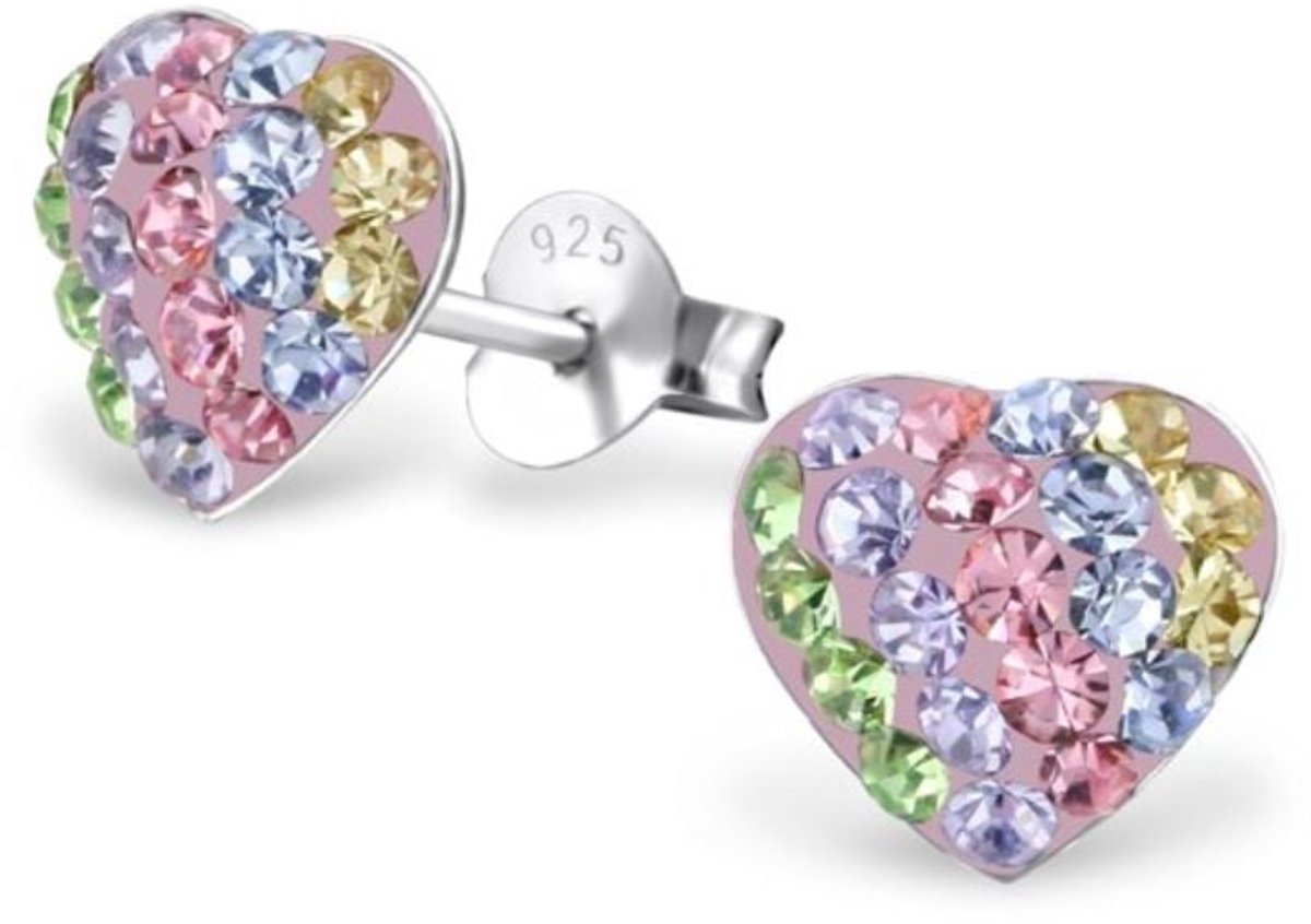 La Rosa Princesa Regenboog Hart Oorbellen Zilver - Kristal Steentjes - Regenboog Kinderoorbellen – Cadeau voor Meisjes