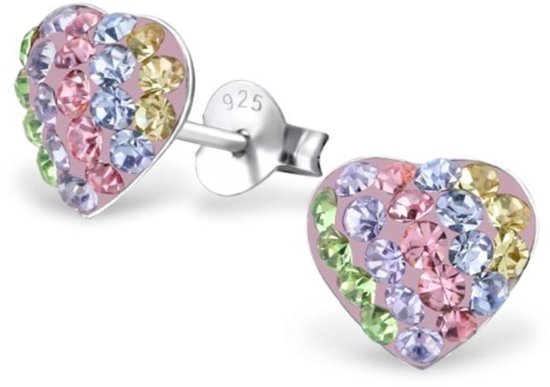 Clips d'oreilles en forme de cœur arc-en-ciel La Rosa Princesa en Argent et pierres de cristal - Boucles d'oreilles arc-en-ciel pour enfants - Cadeau pour Filles