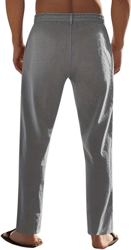Pantalon en lin Livano pour homme - Pantalon d'été - Adultes - Pantalon long - Pantalon de plage - Été - Style Ibiza - Grijs - Taille S