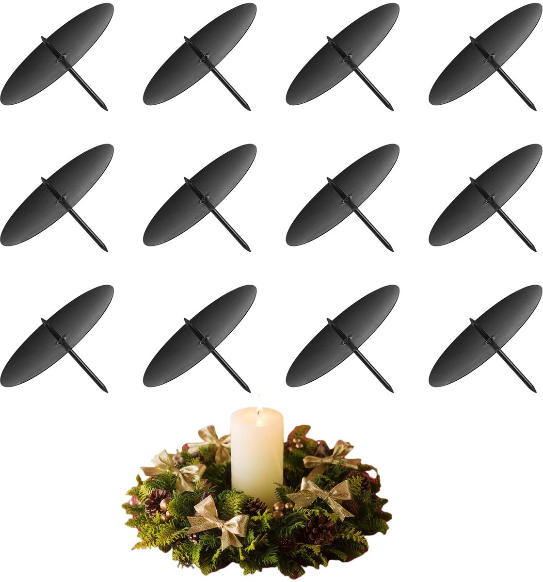 Ibenzoa® Elegante Zwarte Metalen Kandelaars voor DIY Adventskransen en Tafeldecoratie, Set van 12 Stuks