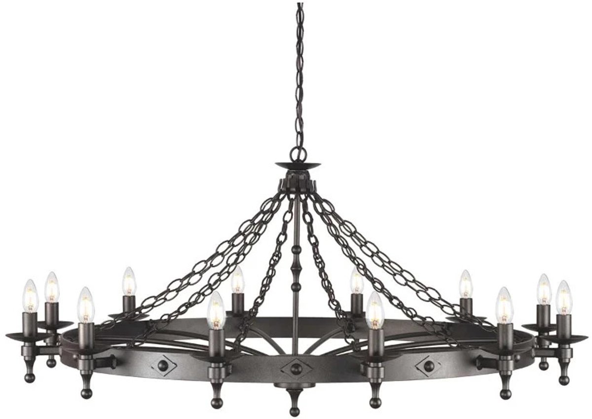 Landelijke Kroonluchter - Steady Lighting - Metaal - Landelijk - E14 - L: 122cm - Voor Binnen - Woonkamer - Eetkamer - Zwart