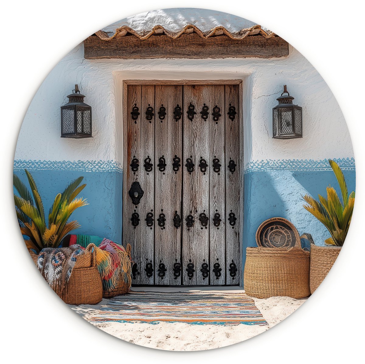 WallCircle Wandcirkel 30x30 cm - Muurcirkel Deur - Manden - Planten - Muurdecoratie woonkamer - Wanddecoratie slaapkamer - Kamer decoratie accessoires - Ronde schilderijen Deur - Zomer