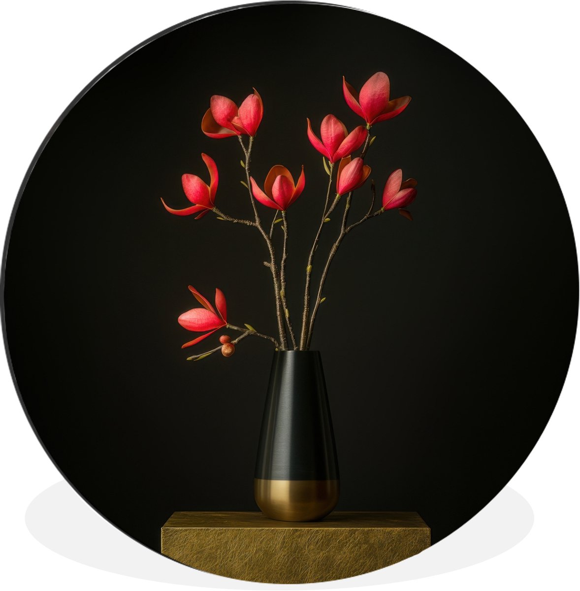 WallCircle Wandcirkel - Muurcirkel - Rode - Bloemen - Vaas - Aluminium - Dibond - 140x140 cm - Binnen en Buiten Boeket - Bloemen 5