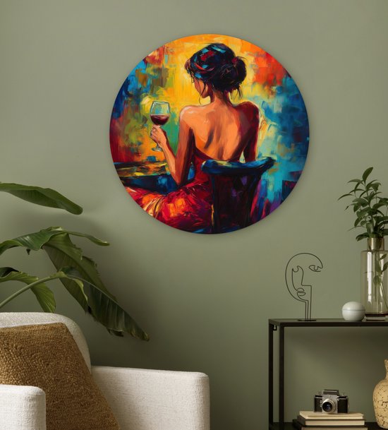 WallCircle® Cercle mural 60x60 cm - Cercle mural Vin - Femme - Atmosphérique - Coloré - Décoration murale salon - Décoration murale chambre - Accessoires de décoration de chambre - Tableaux ronds
