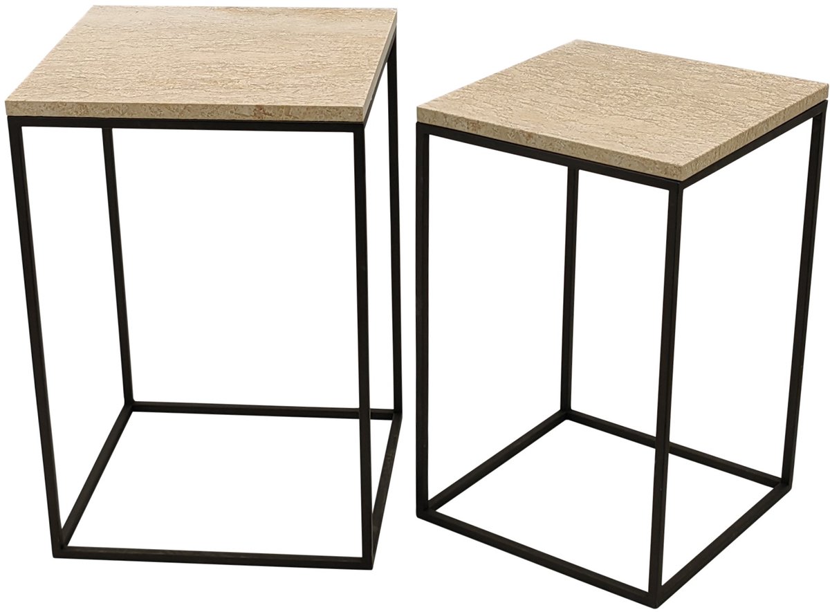 PTMD Bijzettafel Volos - Beige - 41x41x61cm - Set van 2