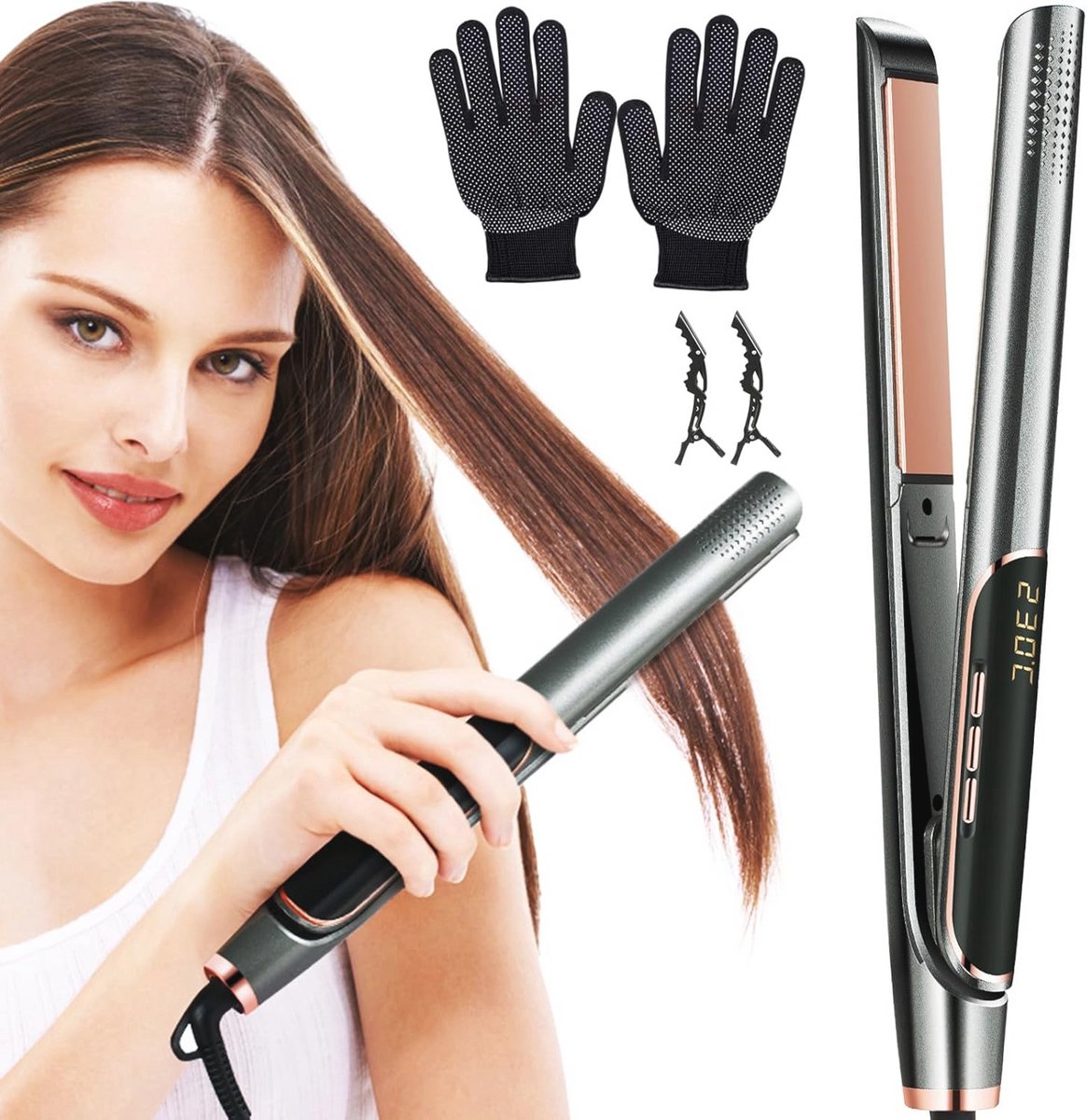 2-in-1 Haarstylingsysteem met LCD-Display - Stijltang en Krultang voor Glad en Gekruld Haar