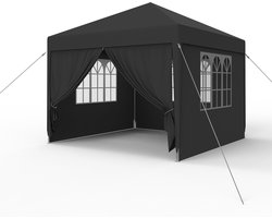 Paviljoen, 3 x 3 m, partytent, stabiel, waterdicht, winterbestendig, uv-bescherming, tuinpaviljoen, feesttent, biertent, campingtent met zijdelen en ramen, voor tuin en camping, antraciet